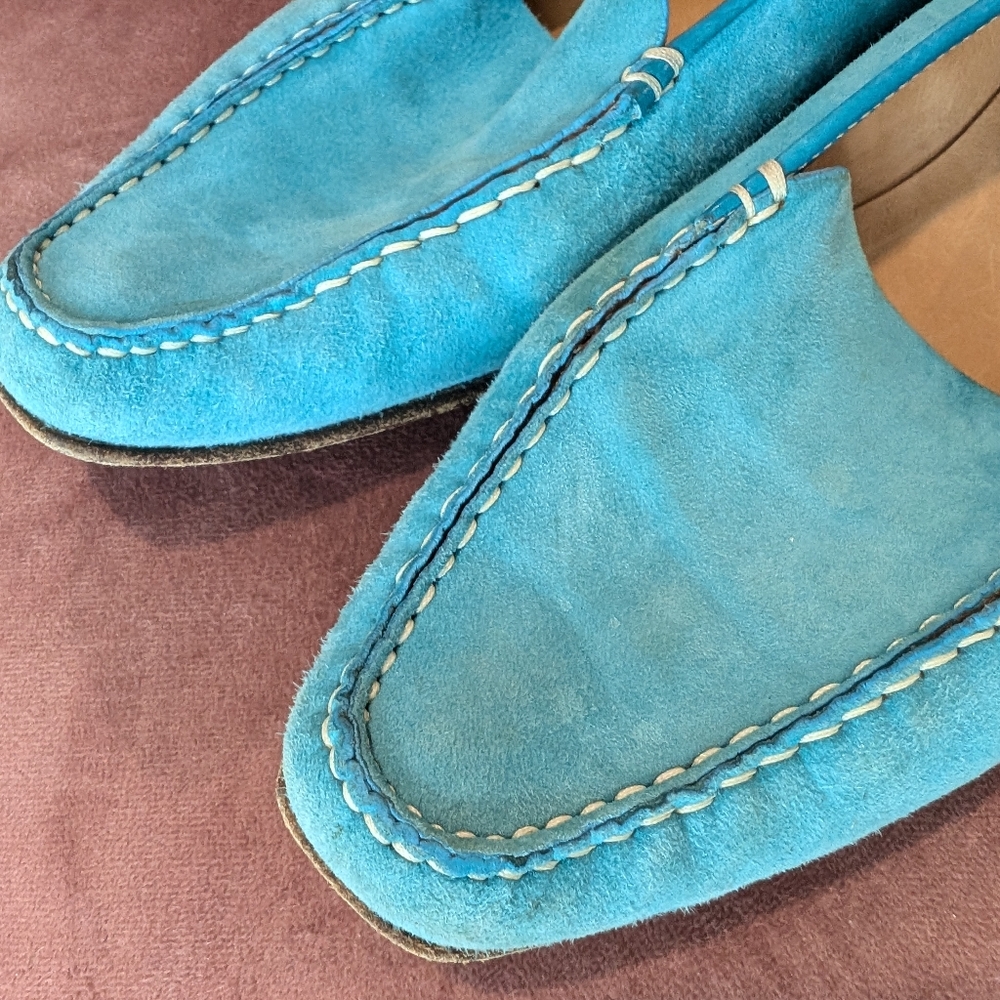 Oscar de la Renta Turquoise Suede Loafers - Picture 3 of 5